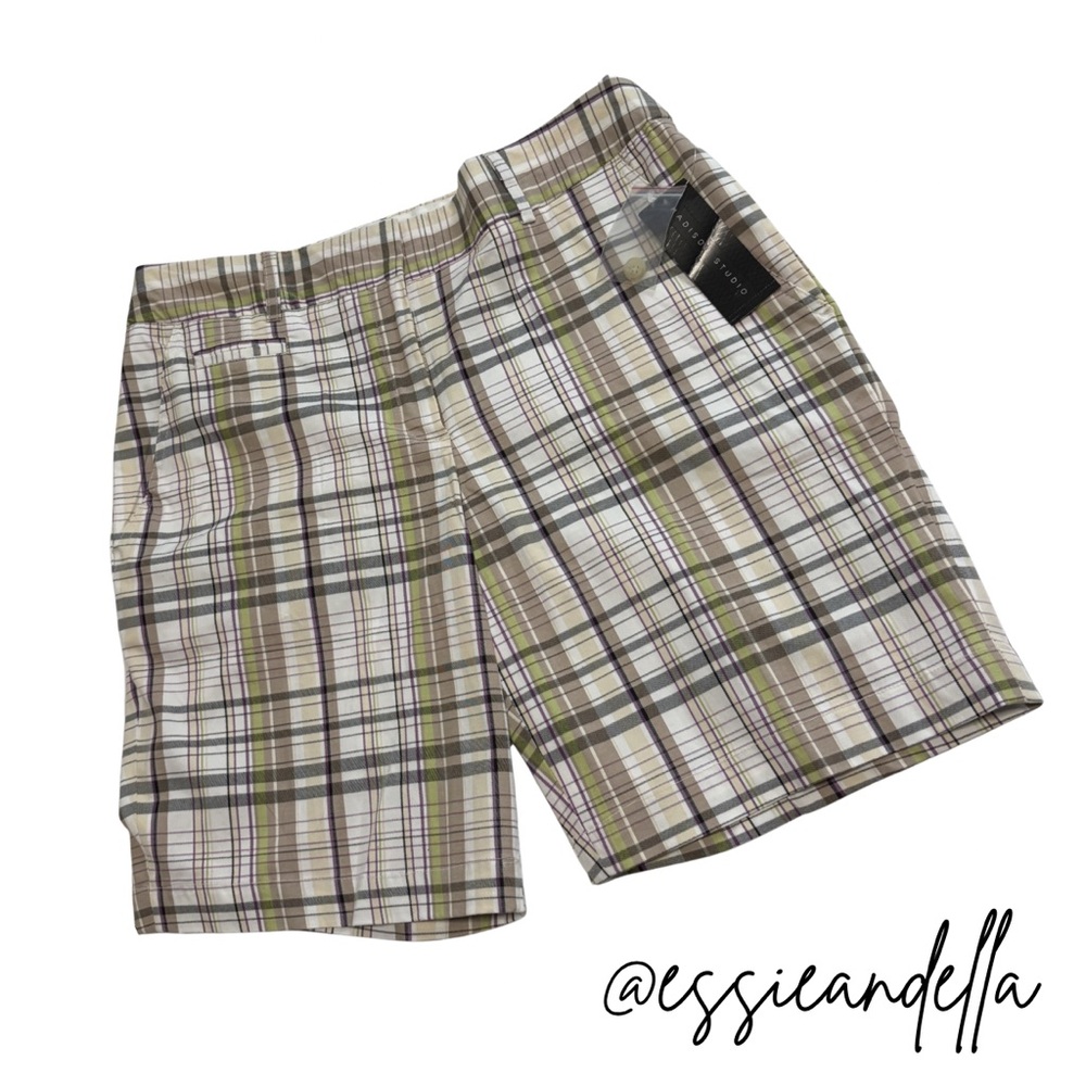 Madison Studio Plaid Shorts in Green and Brown